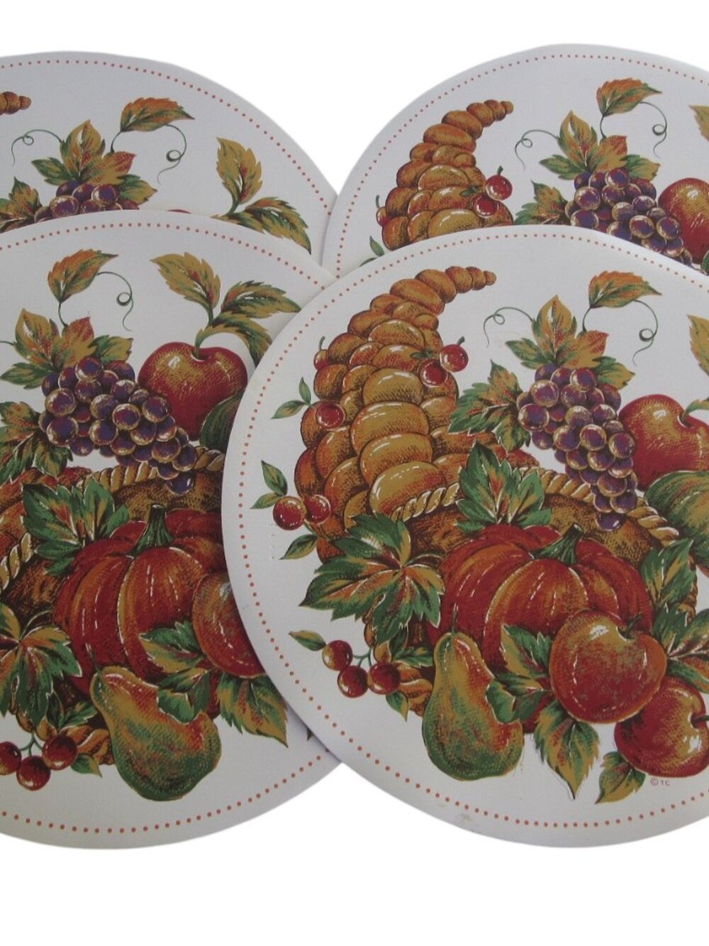 Vintage Vinyl Round Placemats Autumn Harvest Set 4 Thanksgiving Town & Country